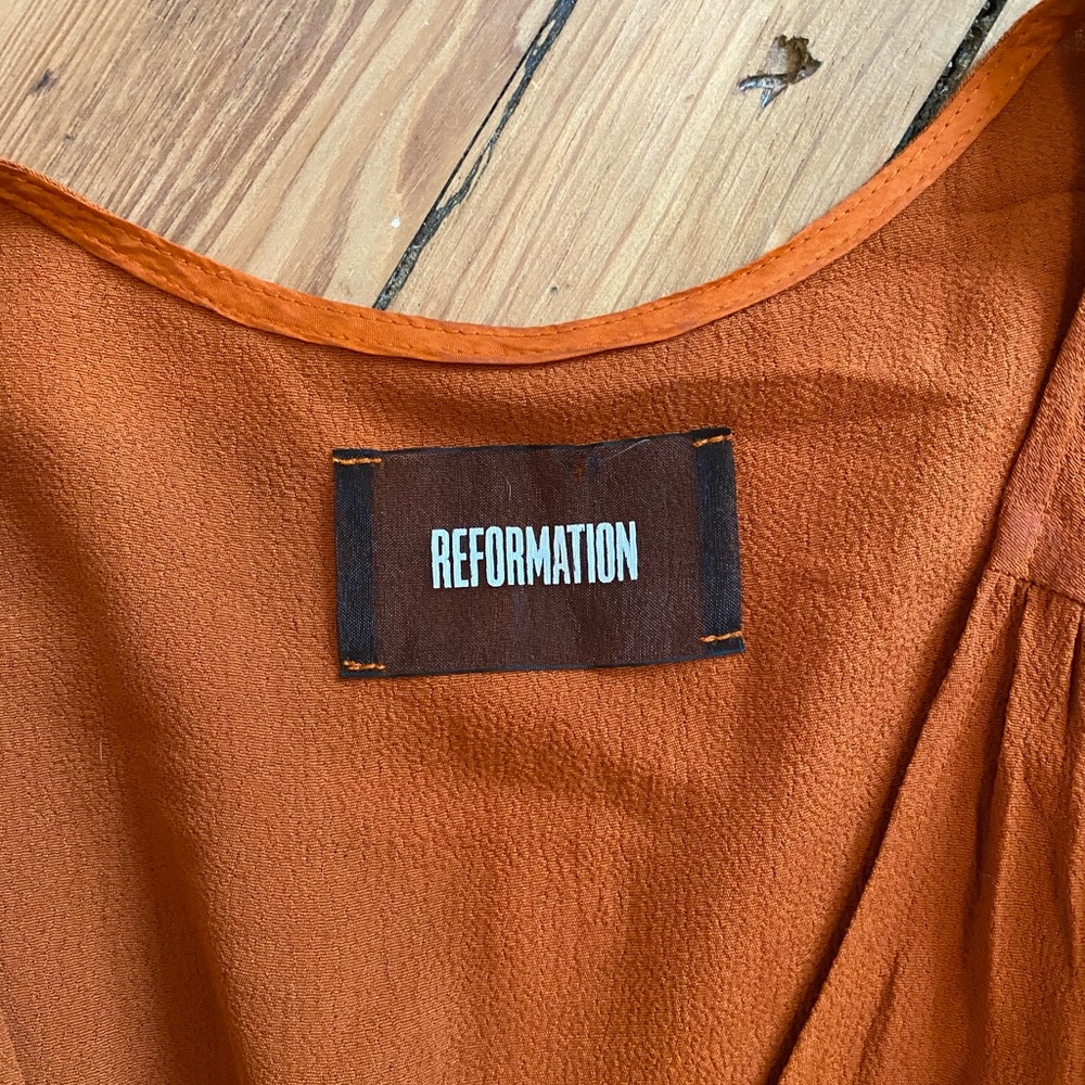Reformation rust wrap dress